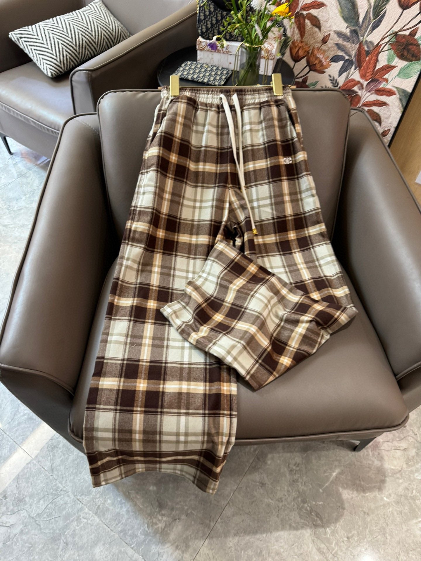 賽C家-2403 格紋長褲 棕色
