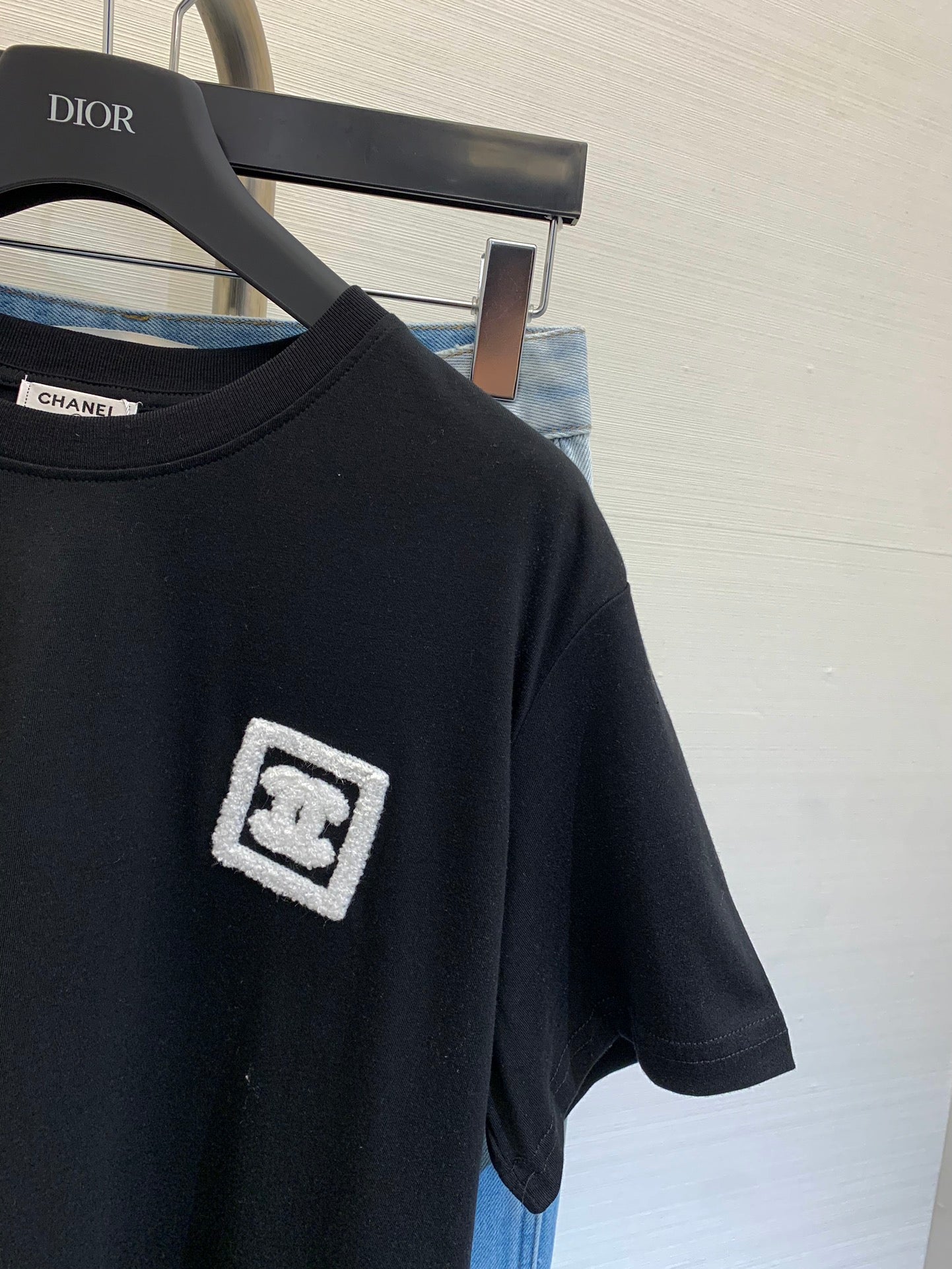 小香家-2404 春夏新款中古風毛巾繡方塊短袖 黑色