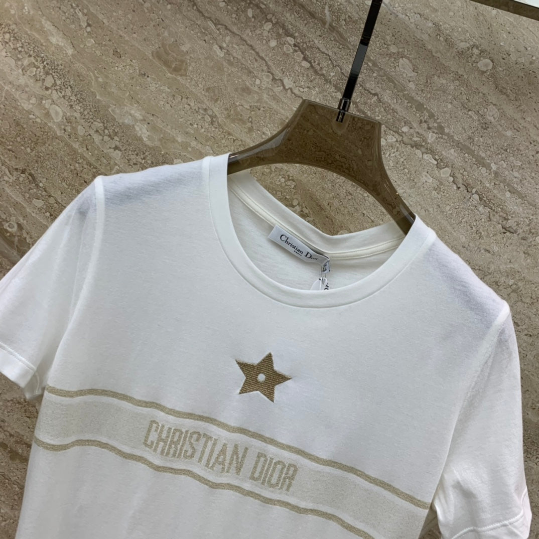 迪D家-2403 金線五角星刺繡短袖TEE