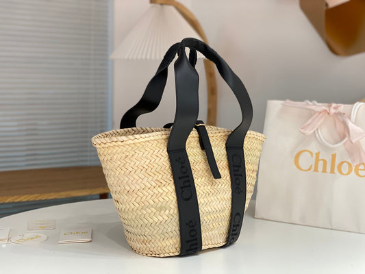 克羅C-2023年夏季新款 手工編織草編包 黑色