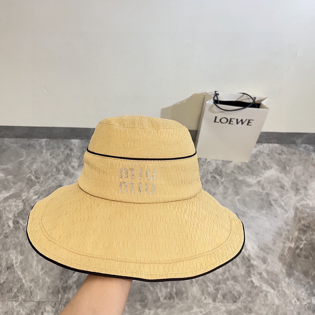 穆M家-2024新款蝴蝶結大沿遮陽帽 杏色