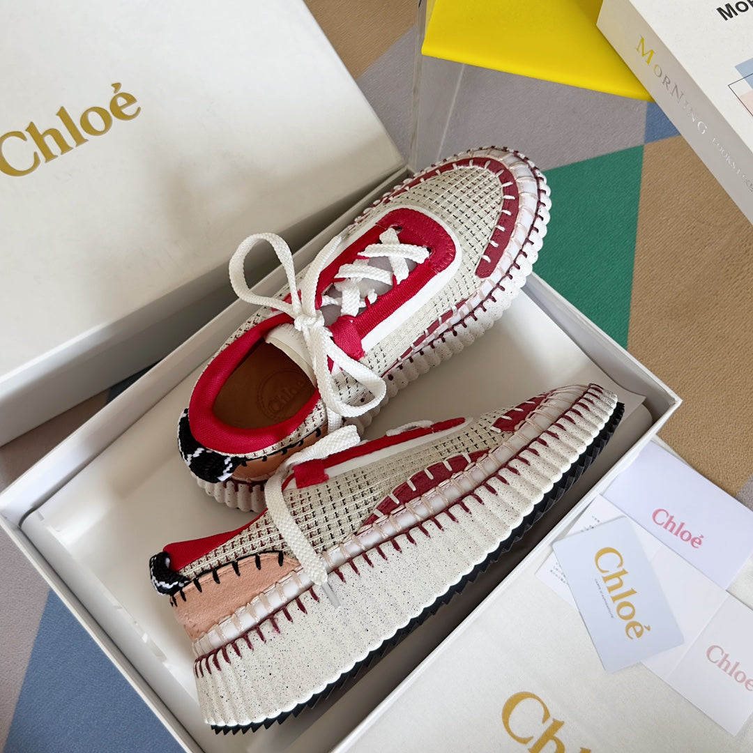 克羅C-Nama sneaker彩虹系列 網面拼色休閒運動鞋 白紅色