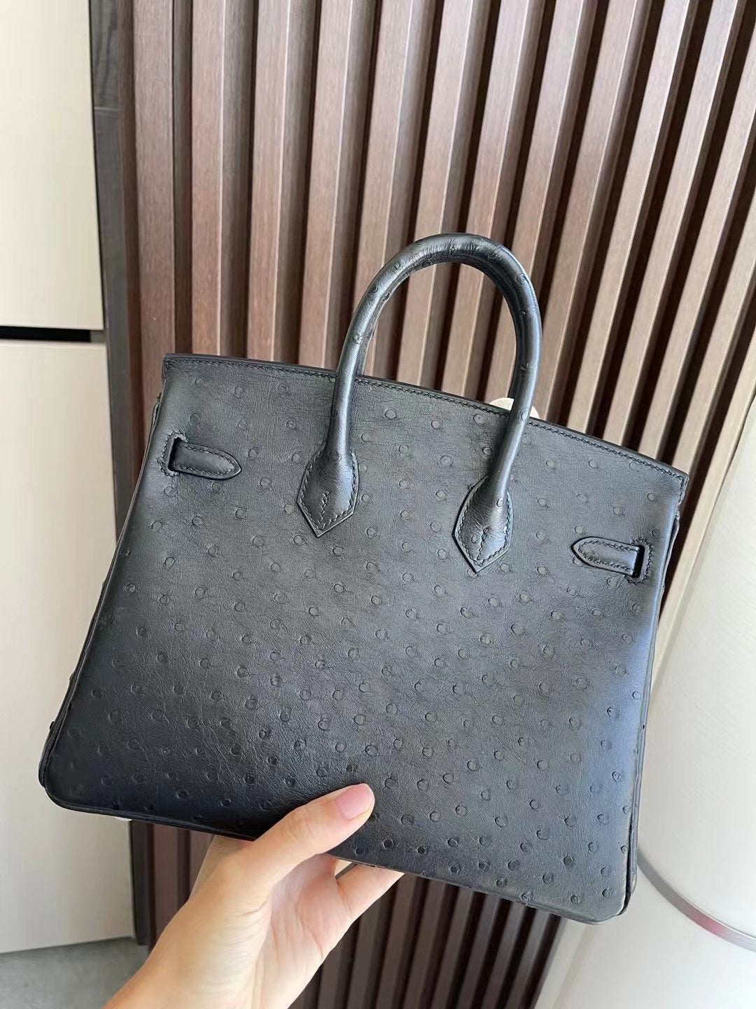 小愛款-Birkin 25 鴕鳥 黑色 銀扣