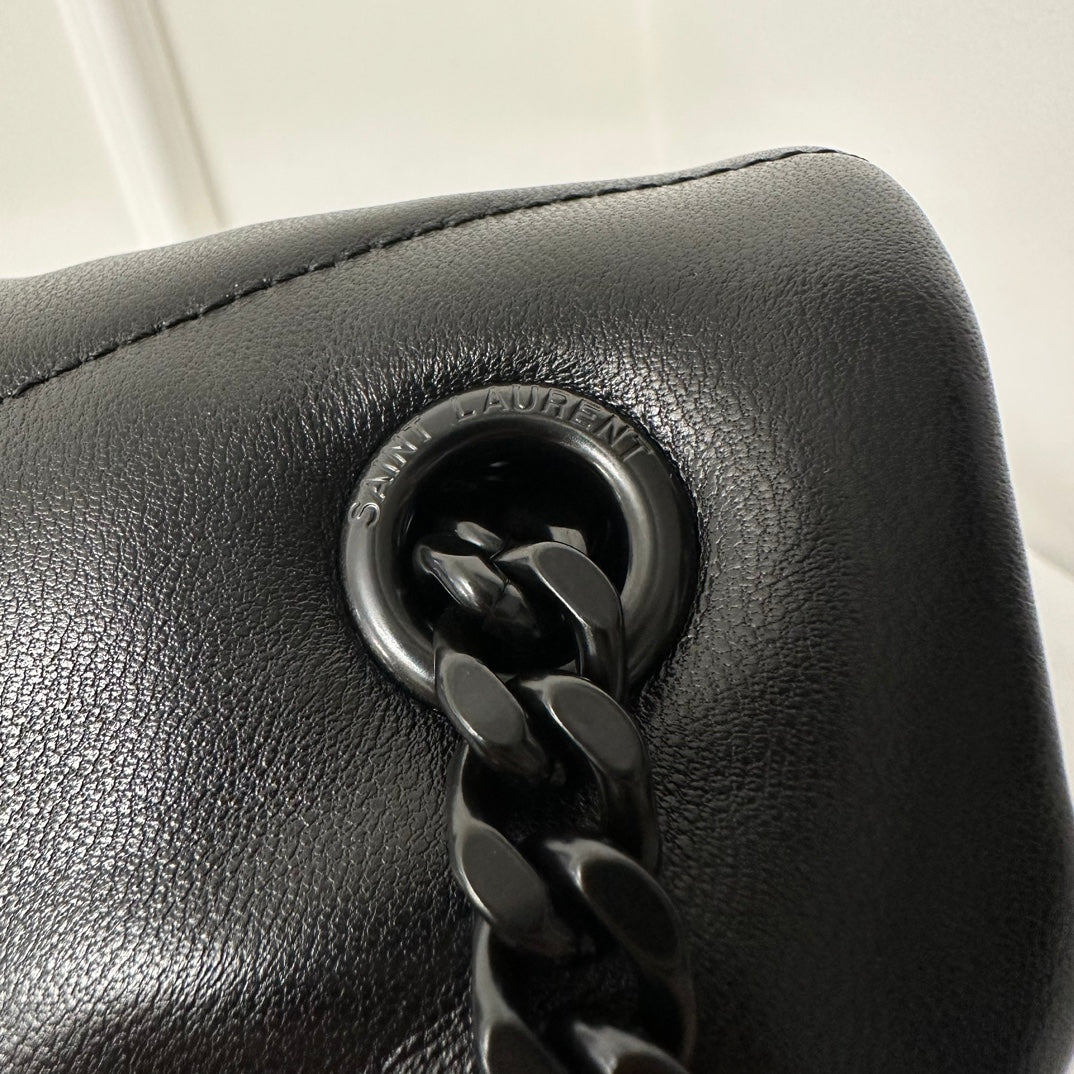 聖Y羅-Loulou Puffer 35cm 絎縫小羊皮雲朵包 黑色黑扣