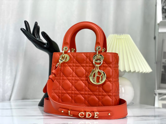迪D家-Lady dior myABC 羊皮桔紅金扣 小號