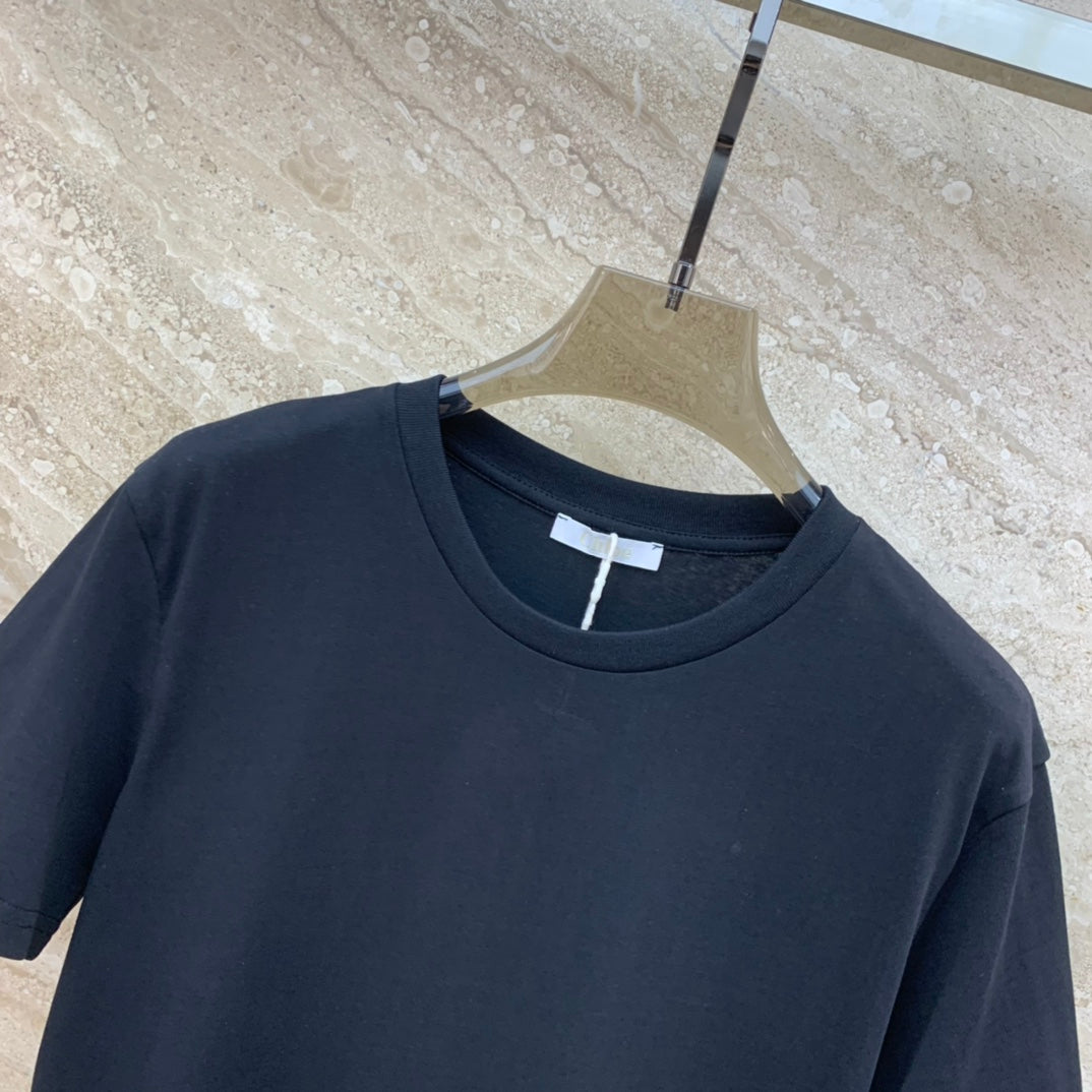 克羅C-2403 24SS春夏新款花朵刺繡短袖TEE 黑色