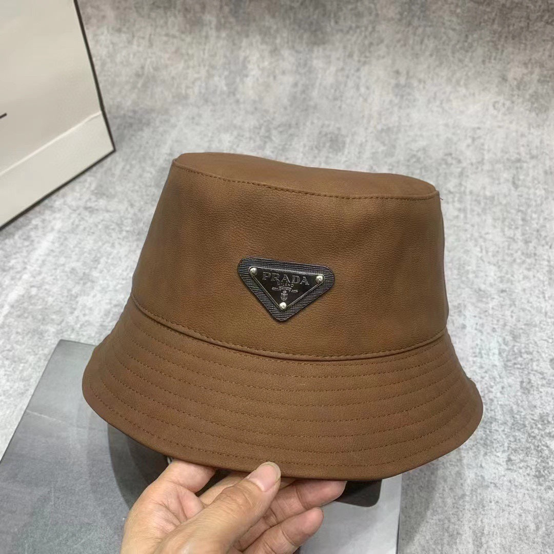 普P家-早秋新款個性質感皮革漁夫帽
