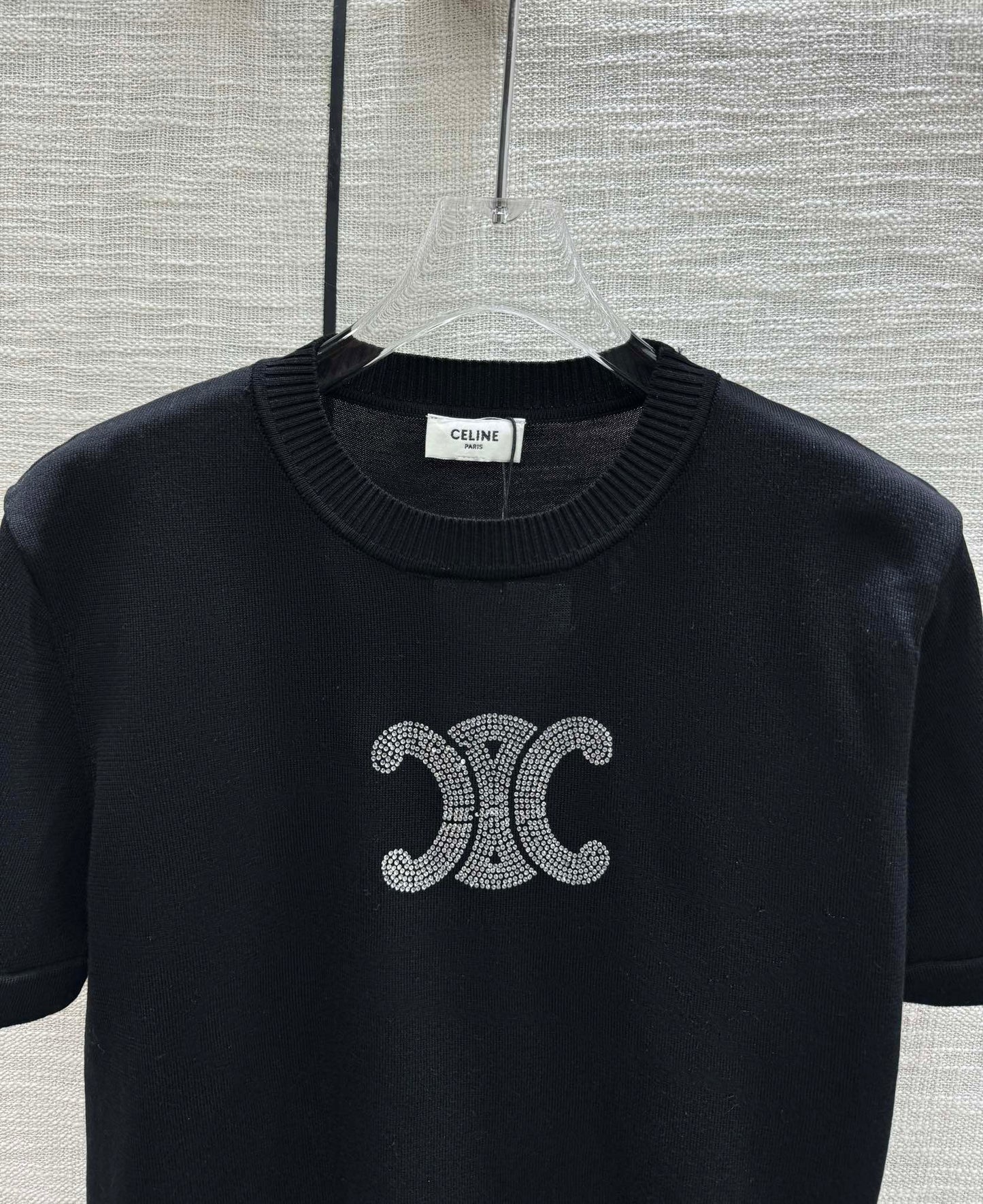 賽C家-2403 24春夏燙鑽logo針織短袖 黑色