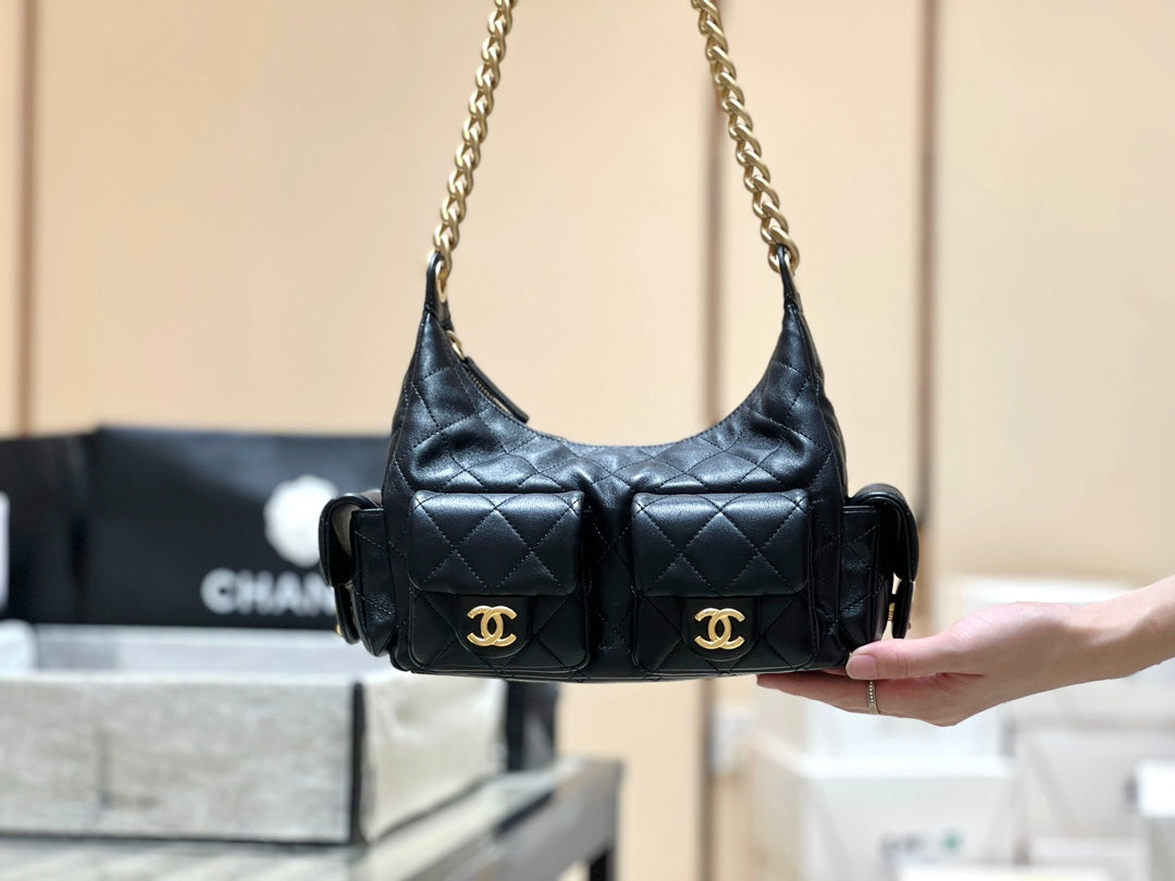 小香家-25C丹寧牛仔嬉皮包小號 黑色