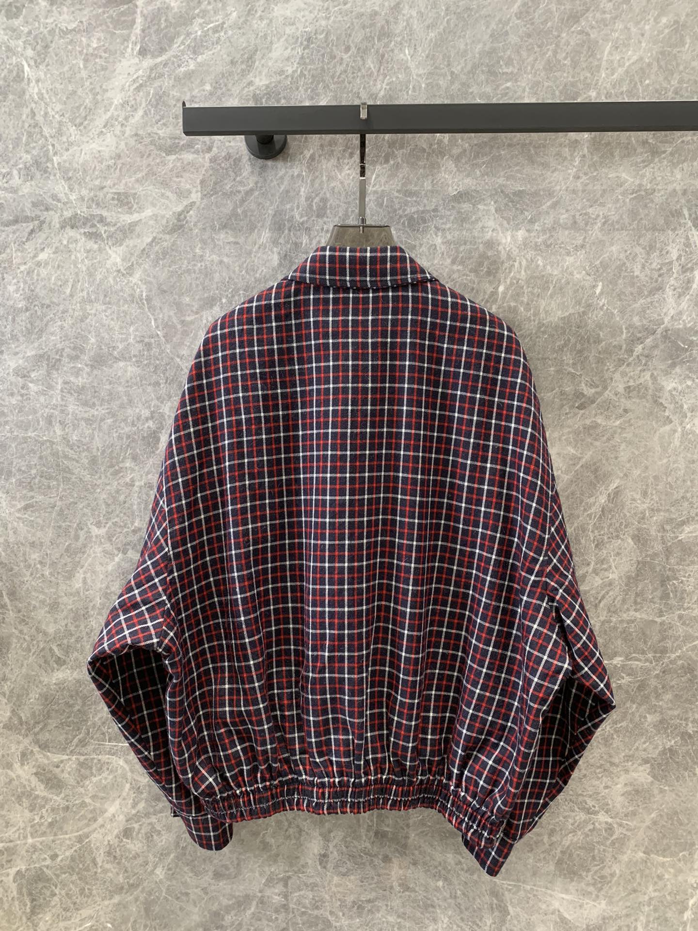 穆M家-2404 24早春新品羊毛格紋字母微標翻領拉鍊夾克外套