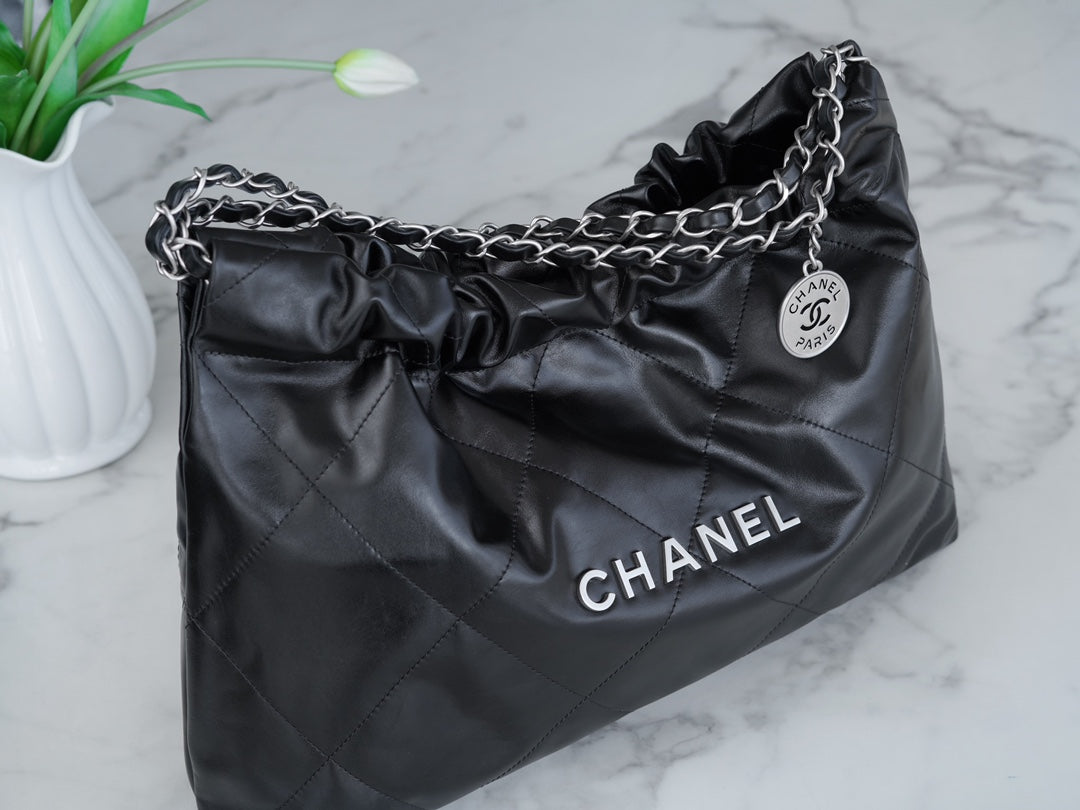小香家-Chanel 22號手袋 橫版 黑銀色