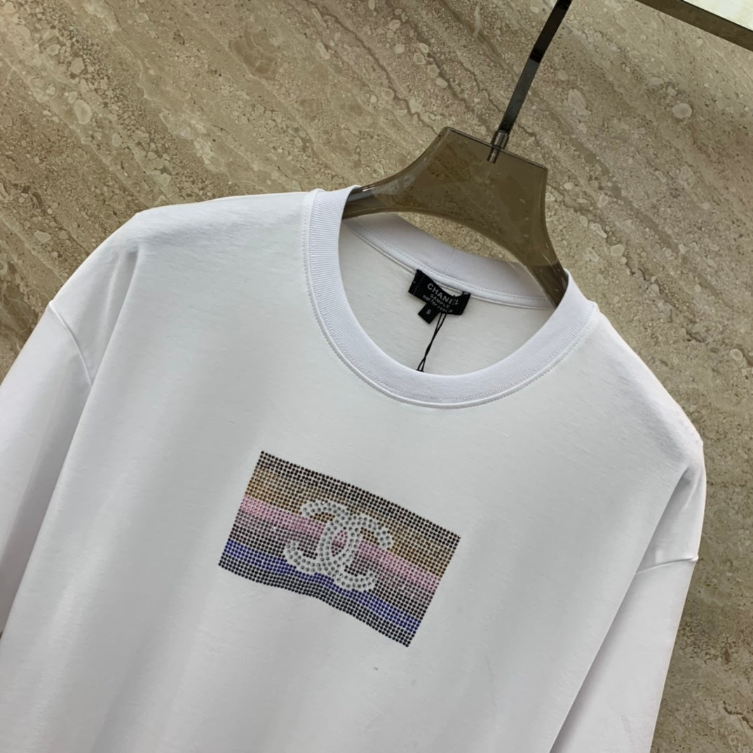 小香家-2403 彩色圓領燙鑽短袖TEE