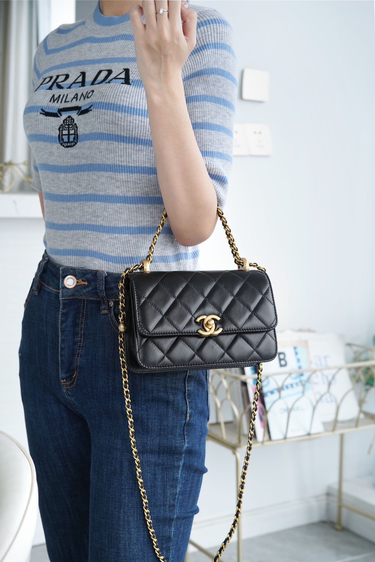 小香家-Chanel 24c雙金球 CF Mini19 黑色
