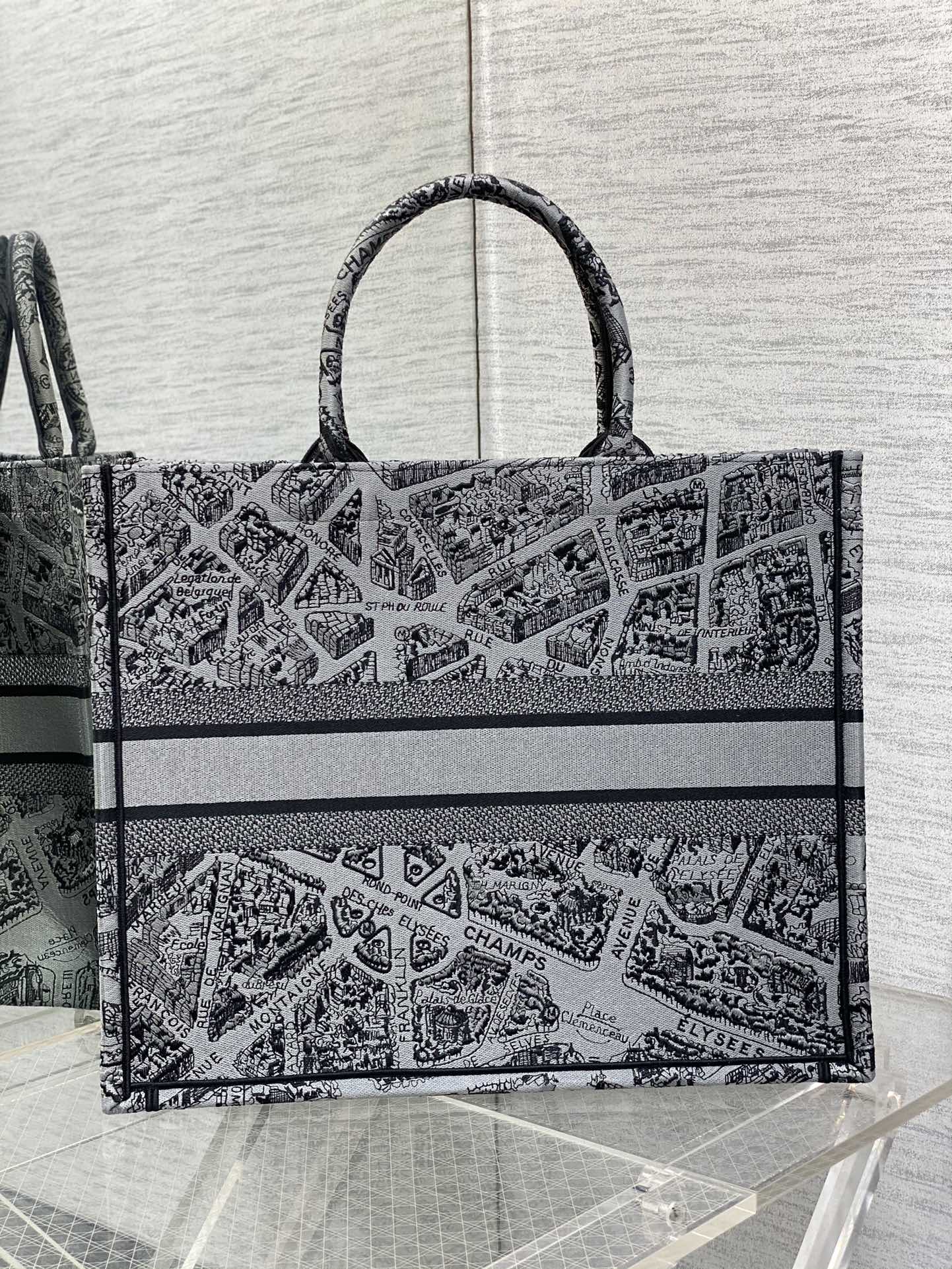 迪D家-Book Tote 2023春夏系列 巴黎地圖刺繡 灰色 大號