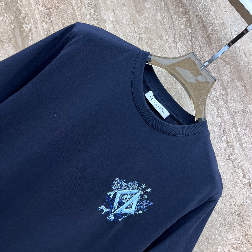迪D家-2403 24春夏新款 小狗刺繡圓領短袖TEE 藍色