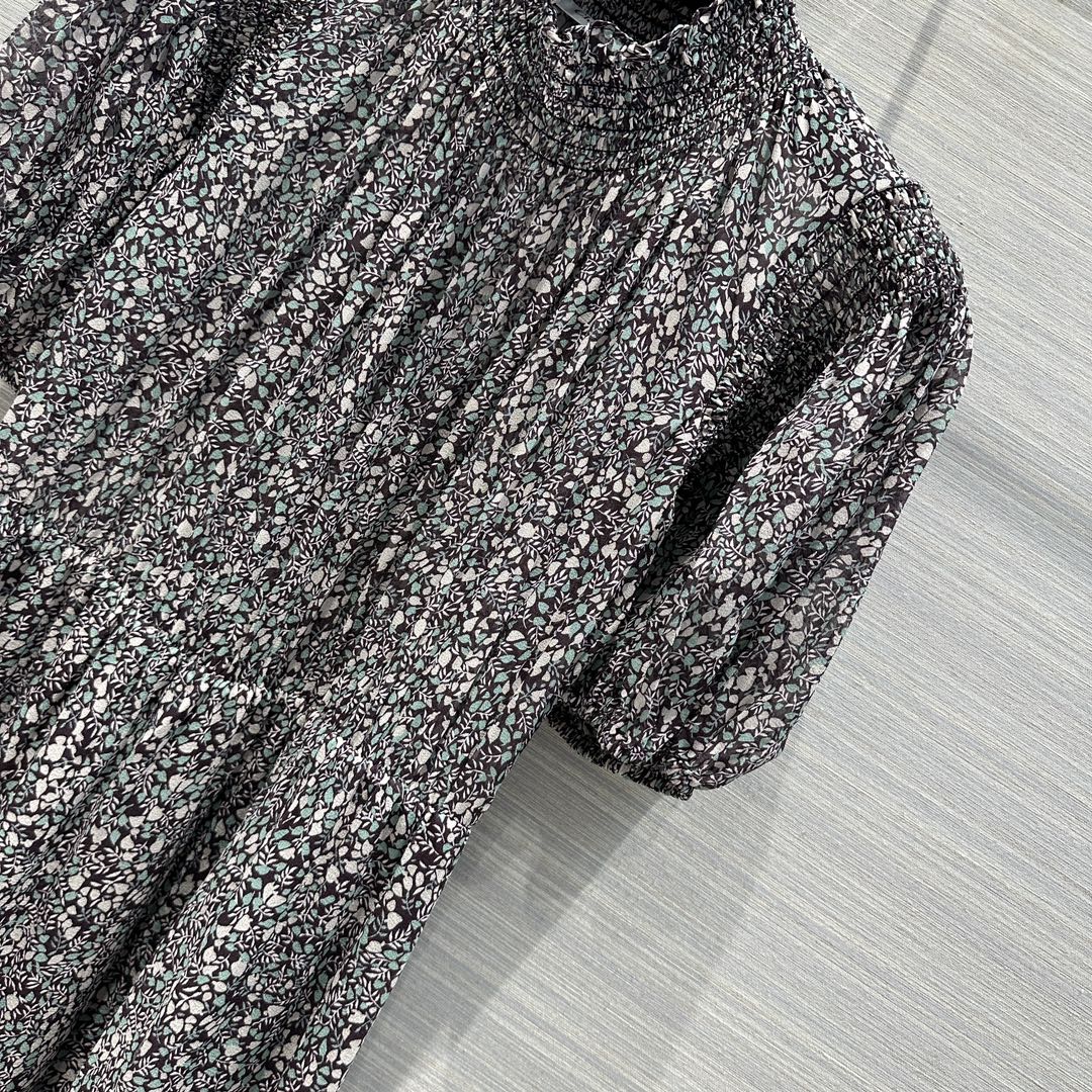 迪D家-2403 24春夏新品赫本風復古抽像元素印花絲質洋裝 黑色