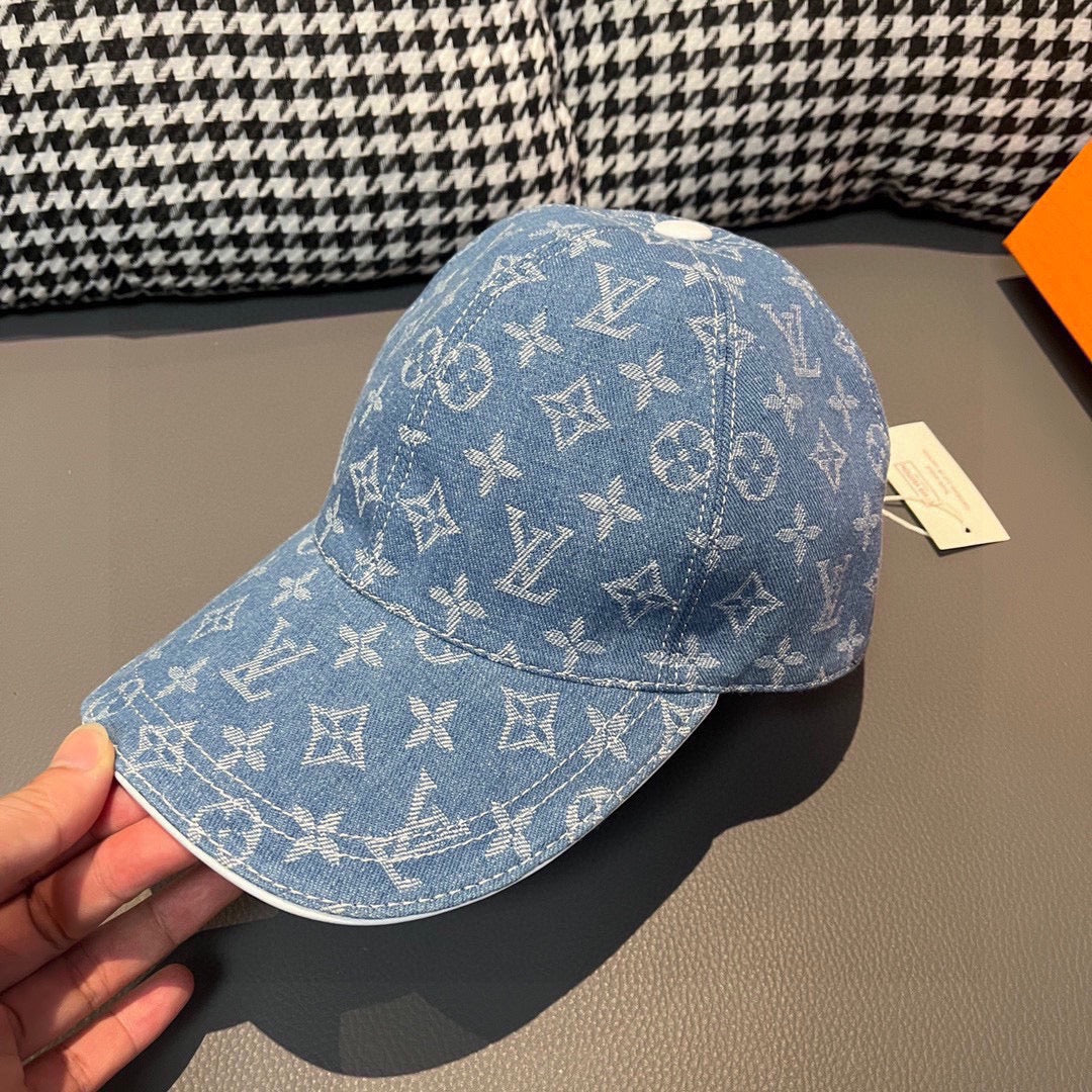 路L家-新款 老花牛仔鴨舌帽 淺藍色