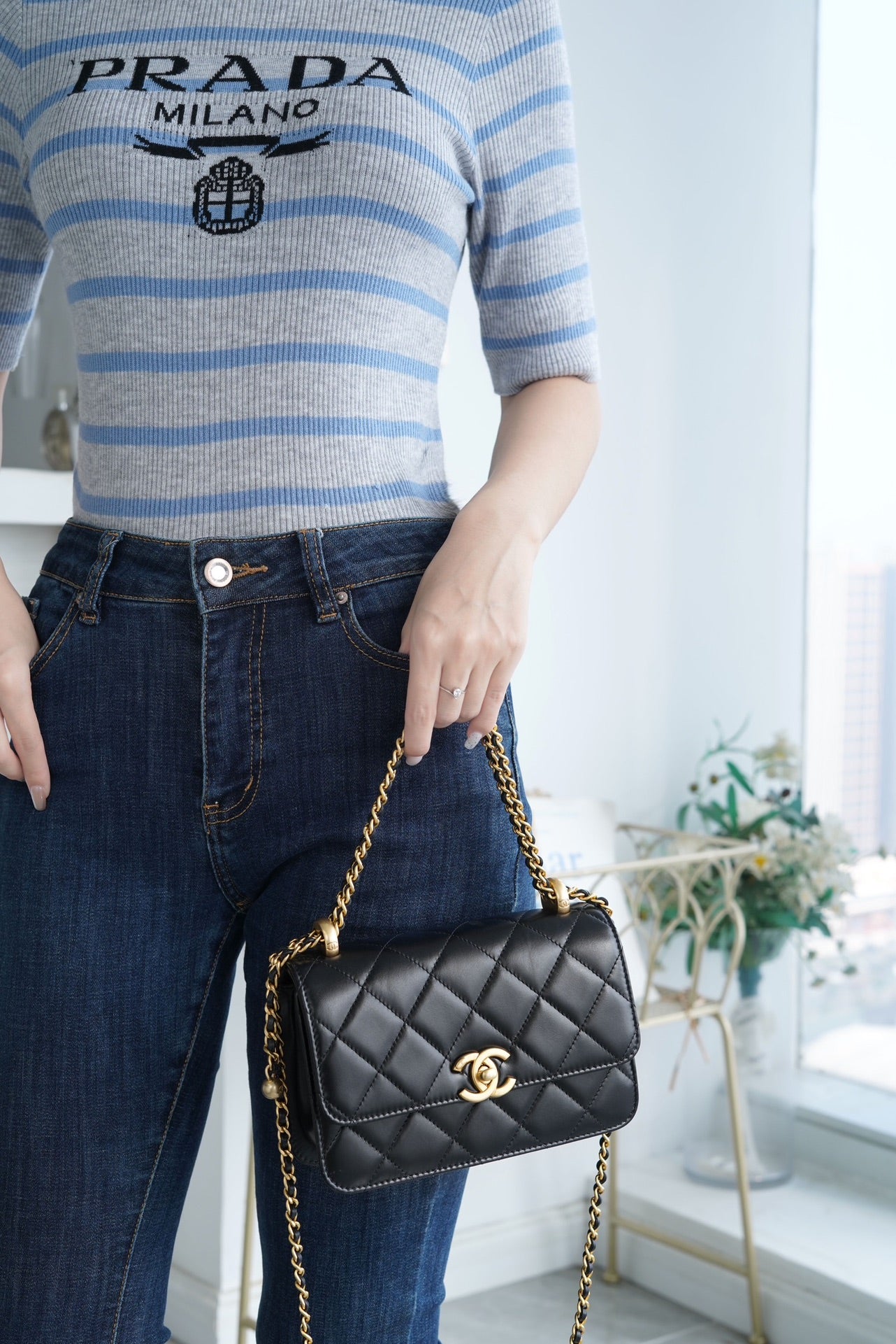 小香家-Chanel 24c雙金球 CF Mini19 黑色