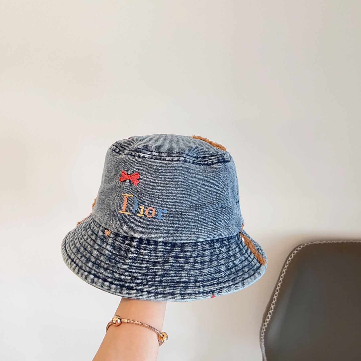 迪D家-小熊刺繡漁夫帽 牛仔