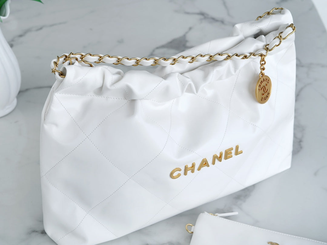小香家-Chanel 22號手袋 橫版 白金色