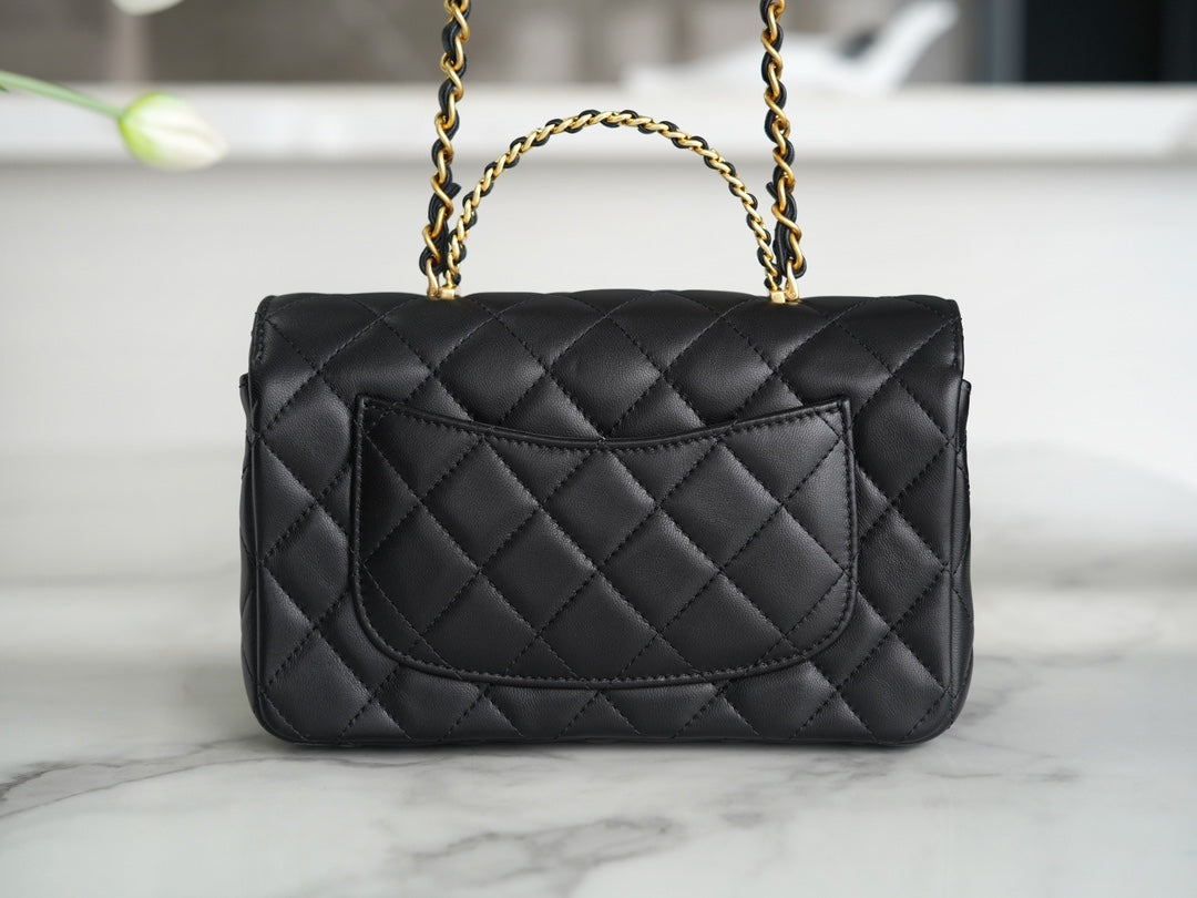 小香家-Chanel CF Mini 經典皮革穿繞雙c Logo 黑色