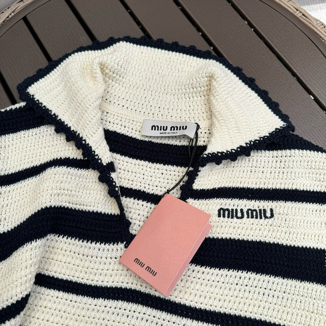 穆M家-2404 24早春新學院風Polo條紋針織連衣裙