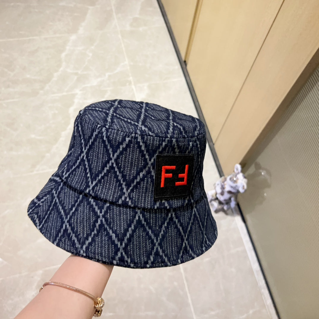 芬F家-2023新款格紋牛仔漁夫帽