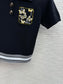 迪D家-2403 刺繡蝴蝶polo領針織短袖 黑色
