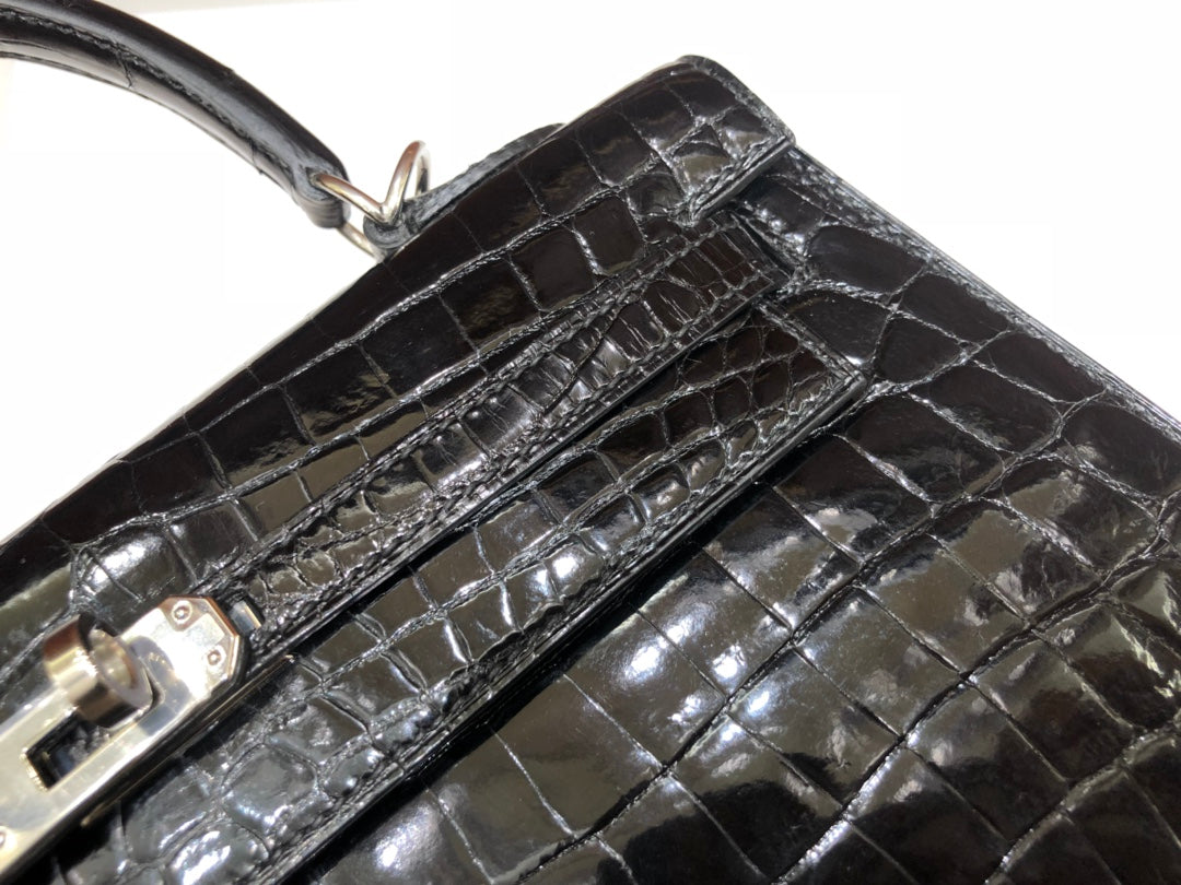 小愛款-Birkin 25 美洲方塊鱷魚 黑色 銀扣