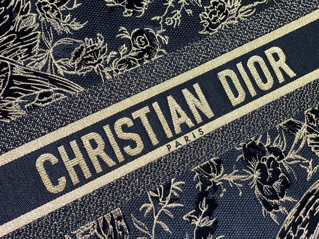 迪D家 Book Tote 刺繡天鵝絨和金屬光澤線 大號41.5cm