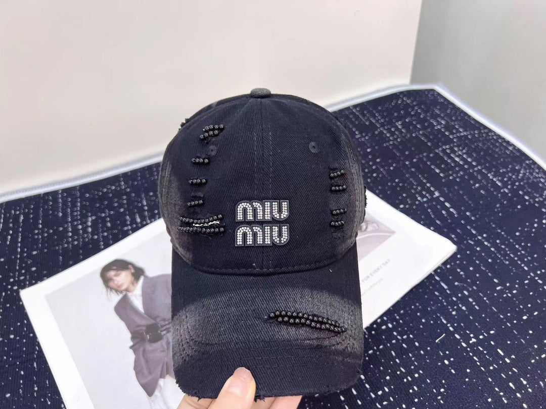 穆M家-新款重工手工縫製珍珠棒球帽