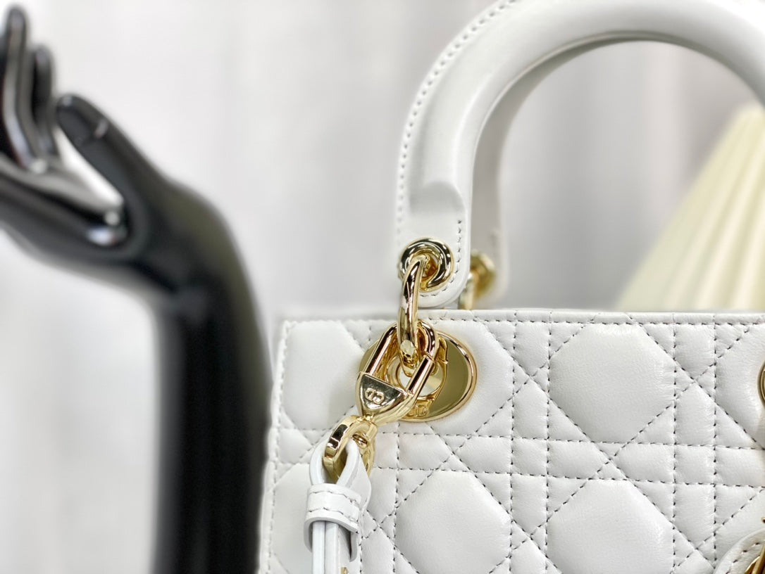 迪D家-Lady dior myABC 羊皮白色金扣 小號