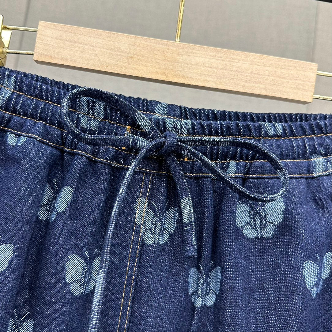 迪D家-2403 蝴蝶字母印花工藝牛仔褲