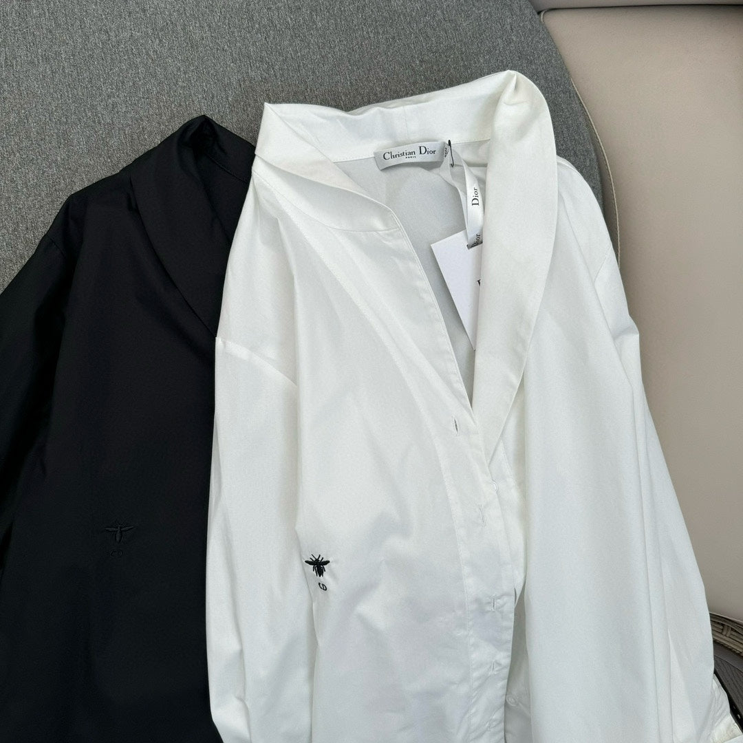 迪D家-2403 24春夏新品不對稱斜肩棉綢襯衫 白色