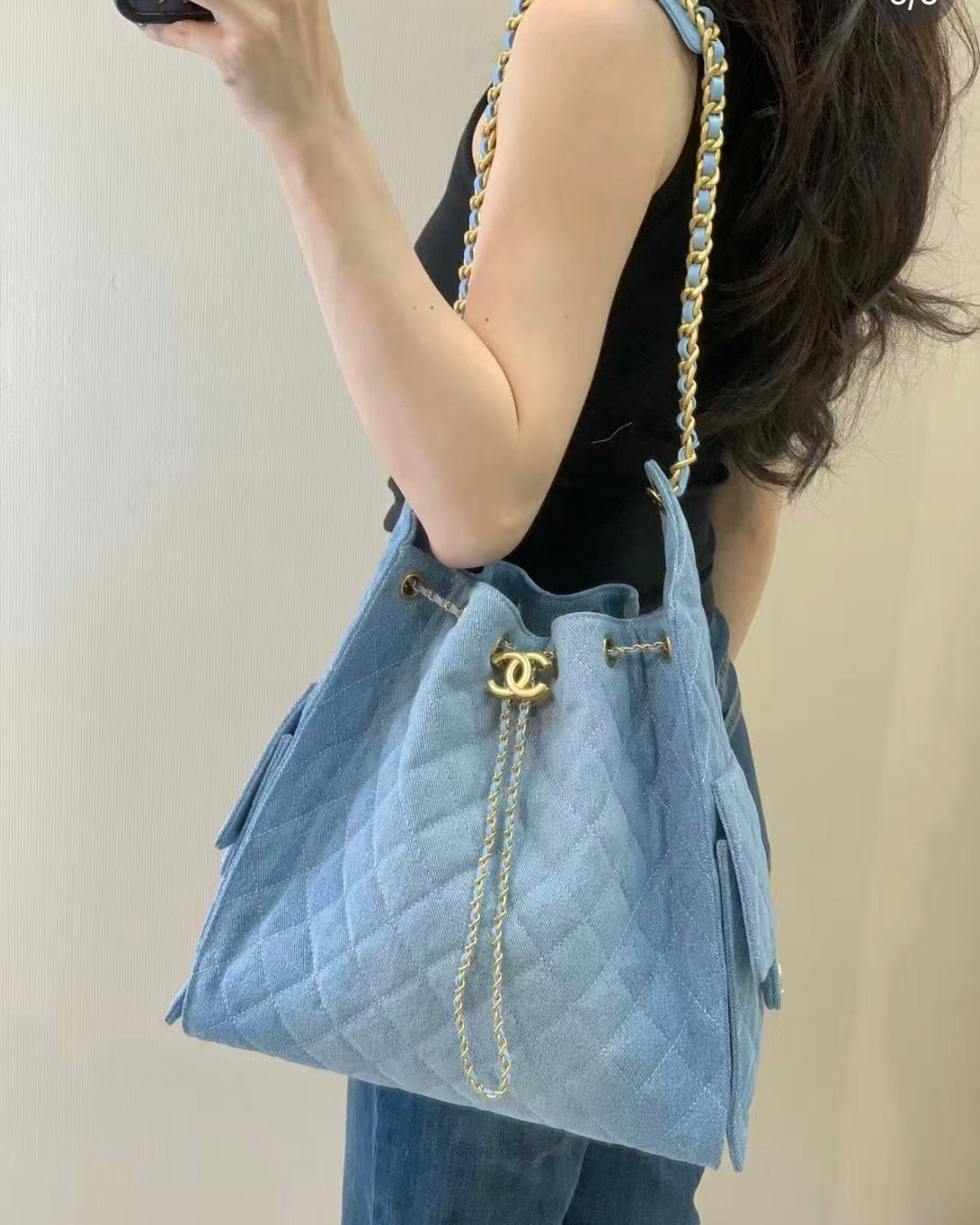 小香家-25S 25bag丹寧牛仔抽繩水桶Hobo中號 牛仔色