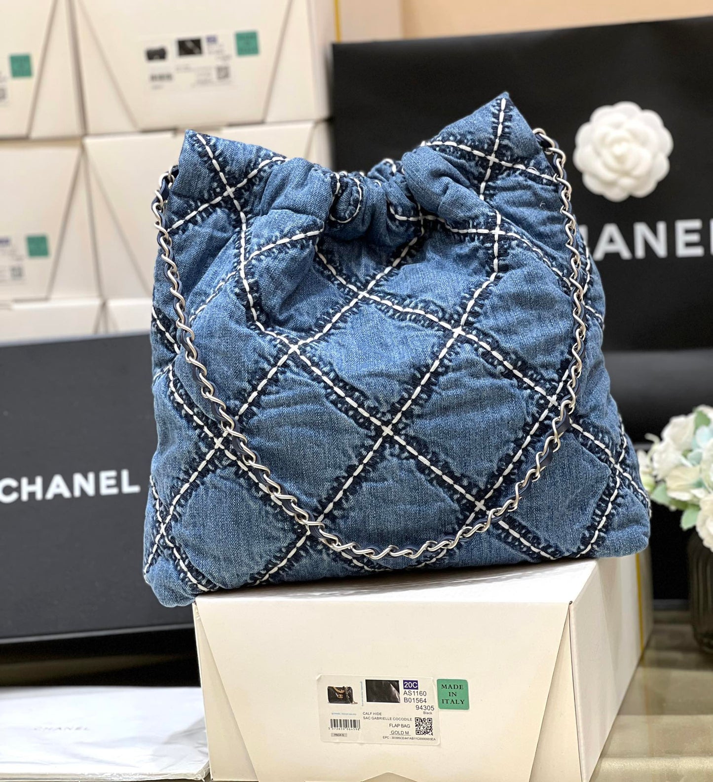 小香家-春夏新款 Chanel 22號手袋 菱格紋縫線牛仔布