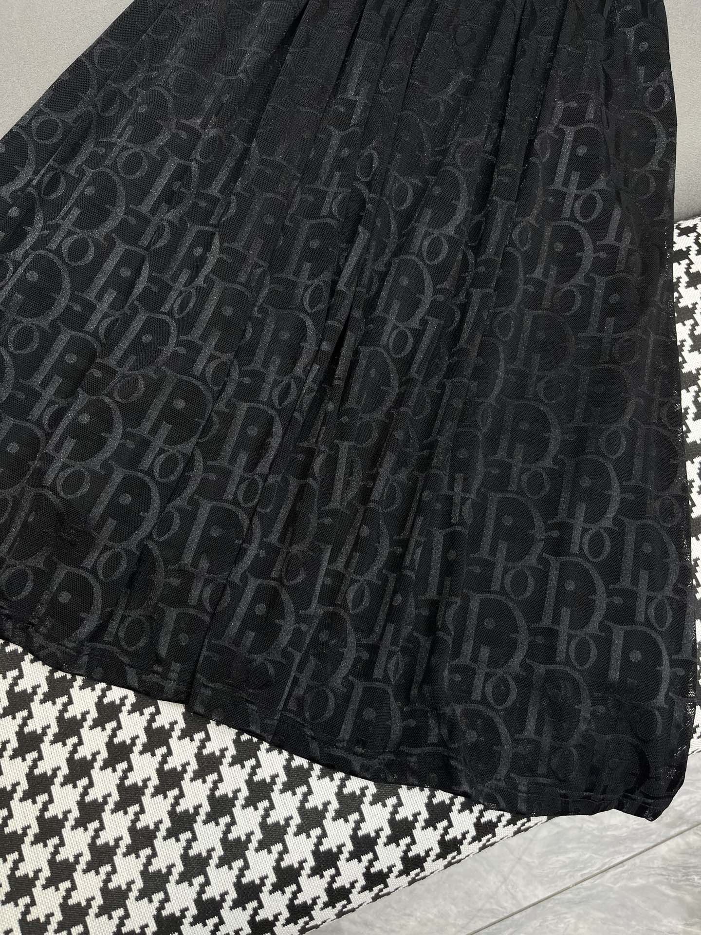 迪D家-2403 24SS夏季新款老花網紗半身裙 黑色