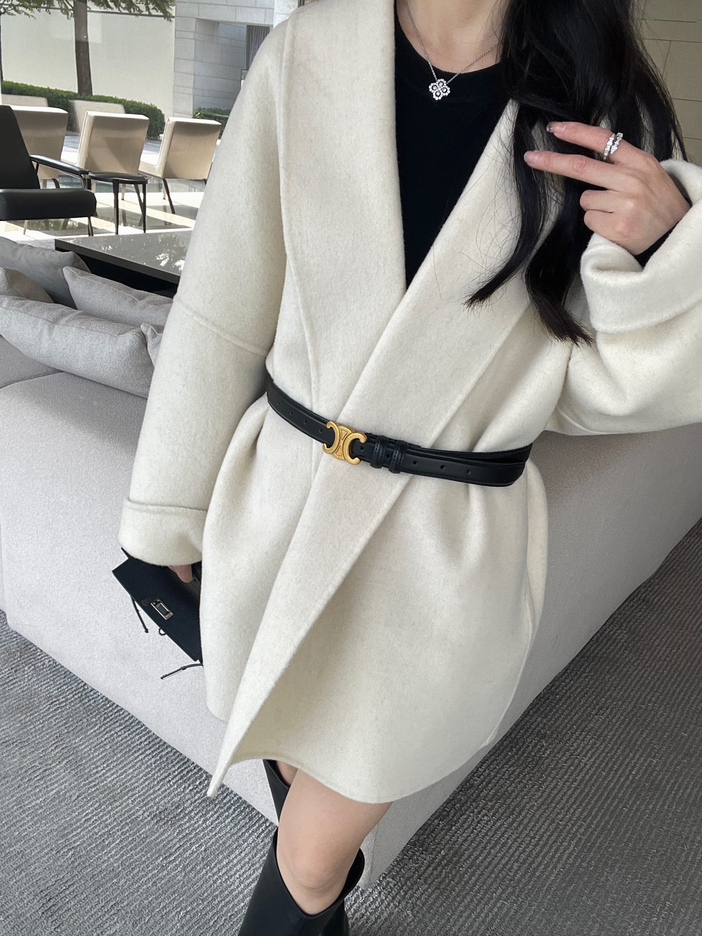 賽C家-2403 休閒浴袍羊絨大衣 杏色