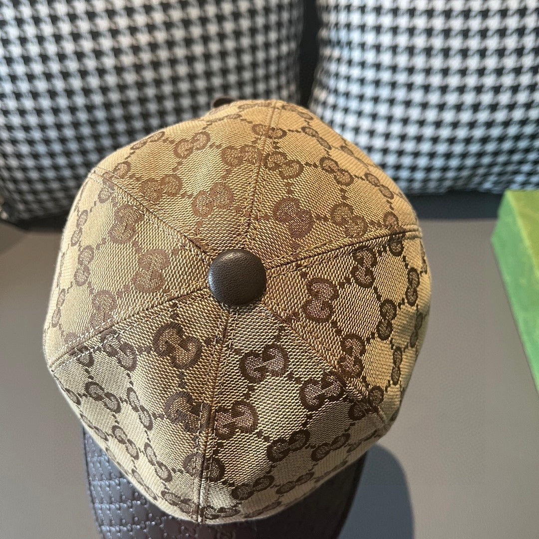 古G家-雙G牛皮拼接棒球帽 駝色