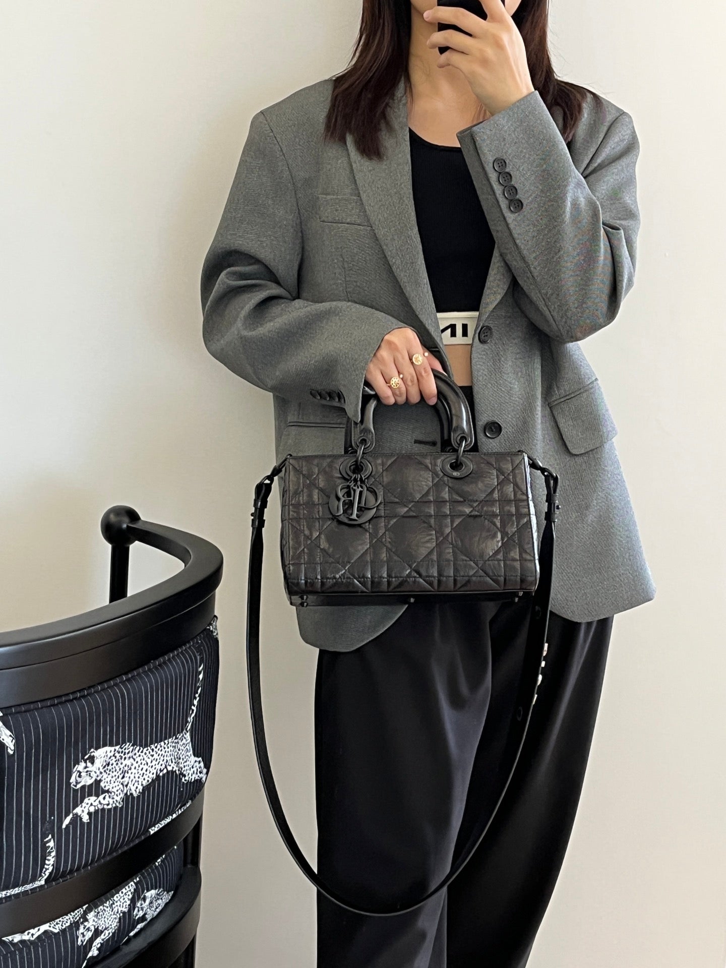 熱銷款 迪D家-2024春夏新款 Lady D-Sire油蠟皮系列 黑色 小號