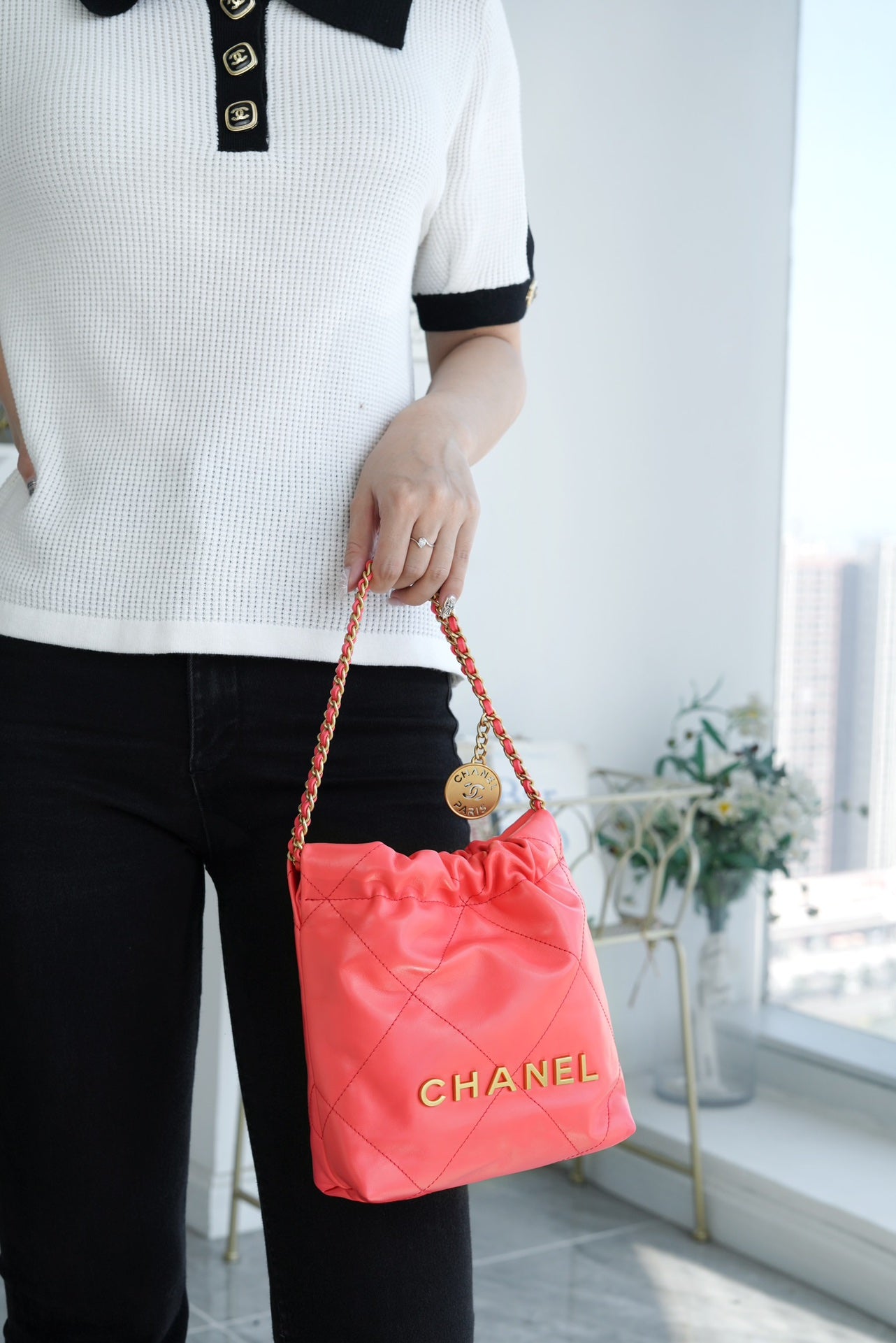 小香家-Chanel 22號手袋 橙紅色 雙鍊條