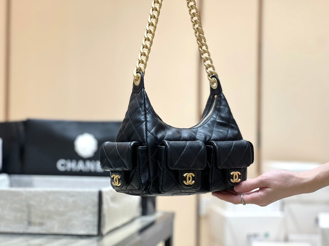 小香家-25C丹寧牛仔嬉皮包小號 黑色