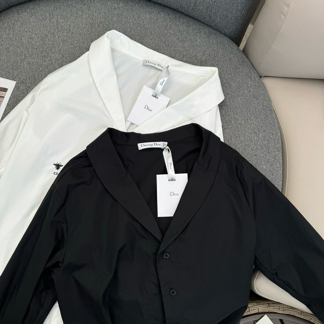 迪D家-2403 24春夏新品不對稱斜肩棉綢襯衫 黑色