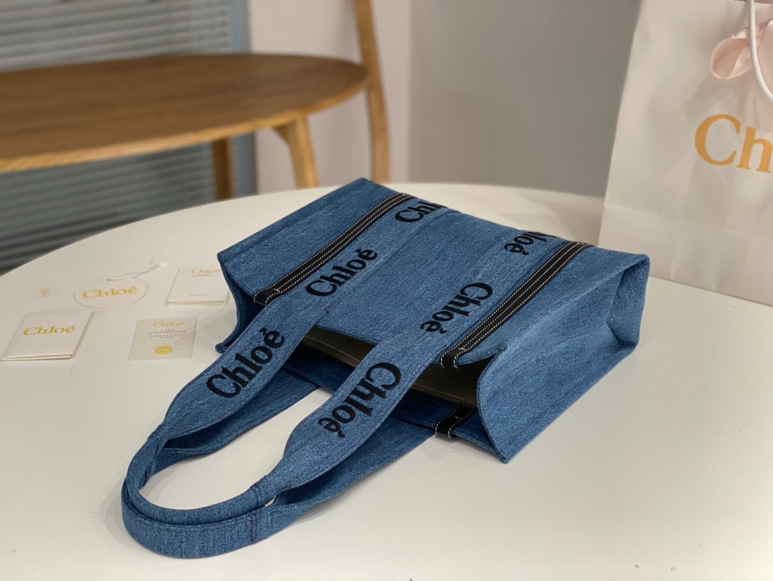 克羅C-2023年早春新款 Woody托特包 丹寧牛仔藍 中號