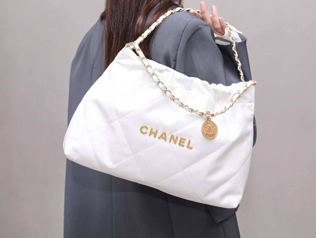 小香家-Chanel 22號手袋 橫版 白金色