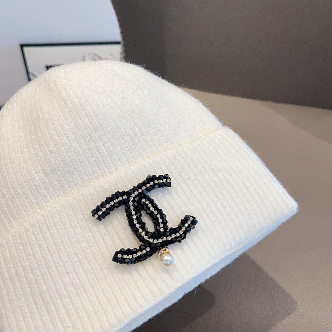 小香家-刺繡針織帽 白