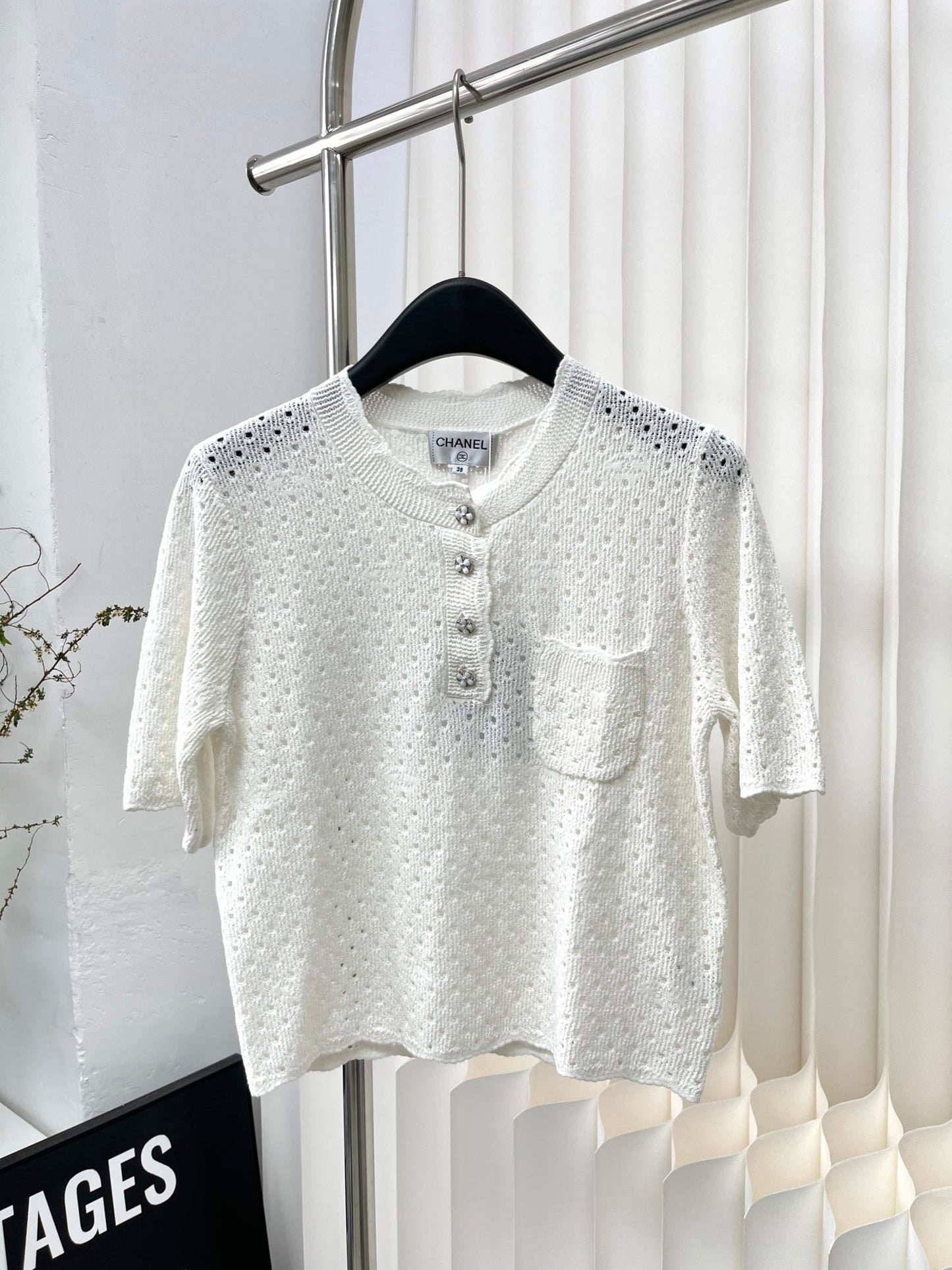 小香家-2403 特種紗短袖針織上衣 白色