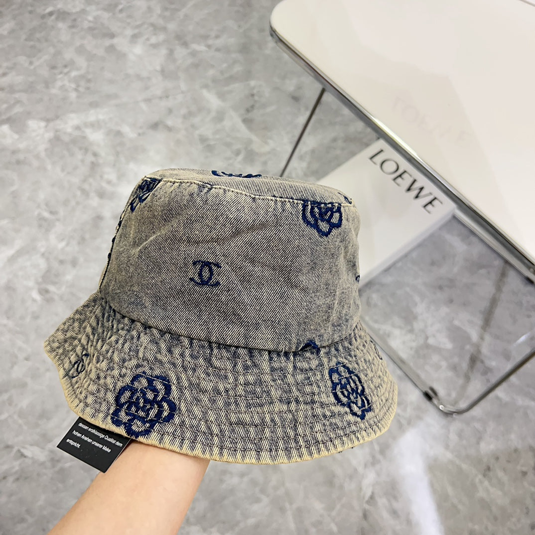 小香家-個性刺繡牛仔漁夫帽 灰色