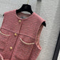 小香家-2403 24早春新品春日粉手工穿織帶金屬鏈條元素設計馬甲外套