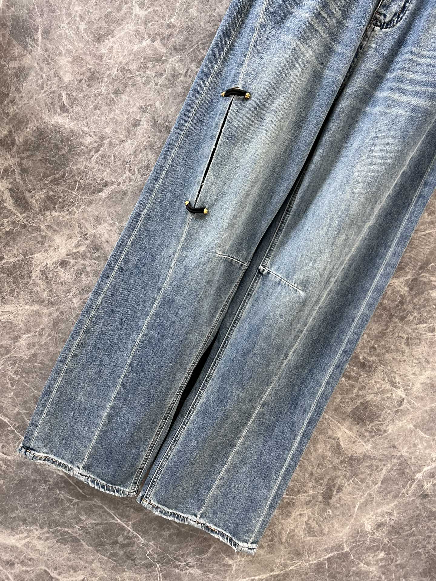 穆M家-2404 24早春新款新中式破洞牛仔褲